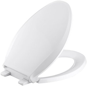 lot 47725 image: KOHLER K-4636-0 Cachet Elongated White Toilet Seat, with Grip-Tight Bumpers, Quiet-Close Seat, Quick-Release Hinges, Quick-Attach Hardware, No Slam Toilet Seat, White