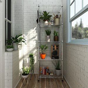 lot 47733 image: Homdox 5 Tier Steel Wire Shelving Unit on Wheels,Chrome Shelves for Garage Kitchen Living Room,Heavy Duty Shelving Rack, 23.2 x 13.8 x 72 inch (L x W x H)