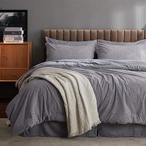 lot 47737 image: Bedsure King Comforter Set, 8 Pieces Jacquard Bed in a Bag Bed Set with Comforter and Sheets, Grey Reversible All Season Down Alternative Bedding Comforter Sets(102x90)