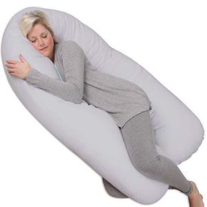 lot 47738 image: Leachco Back N Belly Bliss PregnancyMaternity Body Pillow with 100% Sateen Cotton, 300 Thread Count Zippered Cover in Peaceful Gray