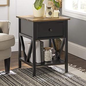 lot 47740 image: Walker Edison Natalee Modern Farmhouse 1 Drawer Wood Square Side Living Room Small End Accent Table, 19 Inch, Black