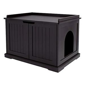 lot 47742 image: Unipaws Designer Cat Washroom Storage Bench, Litter Box Cover, Sturdy Wooden Structure, Spacious Storage, Easy Assembly, Fit Most of Litter Box, Espresso, 33.07 X 23.63 X 5.91 inch dimensions
