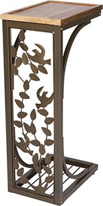lot 47755 image: Trademark Innovations Side Sofa Snack Table with Acacia Wood Top and Bird Motif