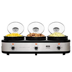 lot 47757 image: Ovente SLO315CBR 3 Section Station Portable 4.5 QT Ceramic Pot Food Warmer Easy Clean for Holiday Dinner, Silver