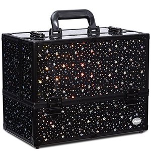lot 47771 image: Makeup Case 6 Trays Large 14 x 8.5 x 11 Train Cases Cosmetic Organizer Storage Box by Joligrace - Star Pattern