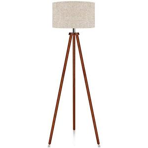 lot 47774 image: LEPOWER Wood Tripod Floor Lamp, Mid Century Standing Lamp, Flaxen Lamp Shade with E26 Lamp Base, Modern Design Floor Reading Lamp for Living Room Bedroom, Study Room and Office