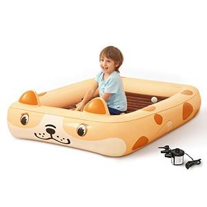 lot 47776 image: Kids Inflatable Toddler Travel Bed Cartoon Dog, Portable Kids Air Mattress, Integrated Blow Up Airbed with 4-Sided Safety Bumpers & 2 in 1 External Electric Pump for Kids, Toddler, Camping, Travelling