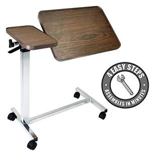 lot 47790 image: Vaunn Medical Adjustable Tilt Overbed Bedside Table with Wheels for Hospital and Home Use