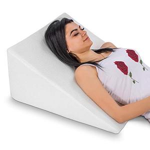 lot 47795 image: Bed Wedge Pillow with Memory Foam Top - Reduce Neck and Back Pain, Snoring, Acid Reflux and Respiratory Problems - Ideal for Sleeping, Reading, Rest or Elevation - Breathable and Washable Cover - 12in