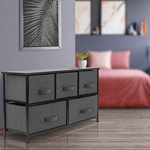 lot 47805 image: Sorbus Dresser with 5 Drawers, Fabric Storage Tower, Organizer Unit for Bedroom, Hallway, Entryway, Closets, Sturdy Steel Frame, Wood Top, Easy Pull Handle (BlackCharcoal)