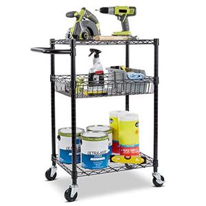 lot 47814 image: Seville Classics 3-Tier UltraDurable Commerical-Grade Heavy-Duty NSF-Certified Service Utility Storage Cart, 22 W, Black
