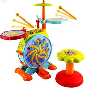 lot 47816 image: WolVol Electric Big Toy Drum Set for Kids with Movable Working Microphone to Sing and a Chair - Tons of Various Functions and Activity, Bass Drum and Pedal with Drum Sticks (Adjustable Volume)