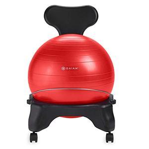 lot 47817 image: Gaiam Classic Balance Ball Chair &amp Exercise Stability Yoga Ball Premium Ergonomic Chair for Home and Office Desk with Air Pump, Exercise Guide and Satisfaction Guarantee, Fuchsia