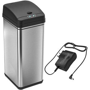 lot 47824 image: iTouchless 13 Gallon Sensor Trash Can Battery-Free Automatic Bin with Odor Filter, for Kitchen and Office, Black and Stainless Steel, Ac Adapter