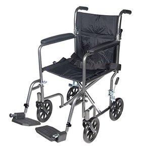 lot 47830 image: Drive Medical Lightweight Steel Transport Wheelchair, Fixed Full Arms, 17 Seat, Silver Vein