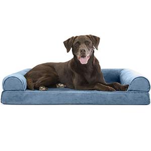 lot 47838 image: Furhaven Pet Dog Bed - Orthopedic Faux Fur and Velvet Traditional Sofa-Style Living Room Couch Pet Bed with Removable Cover for Dogs and Cats, Harbor Blue, Large