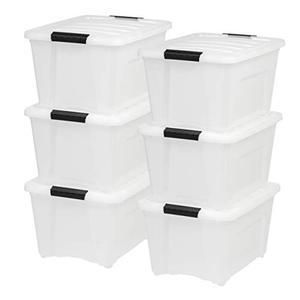 lot 47844 image: IRIS USA TB-28 Stack & Pull Storage Box, 32 Qt, Pearl, 6 Pack