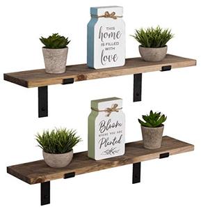 lot 47849 image: Imperative D�cor Rustic Wood Floating Shelves Wall Mounted Storage Shelf with L Brackets USA Handmade Set of 2 (Special Walnut, 24 x 5.5)