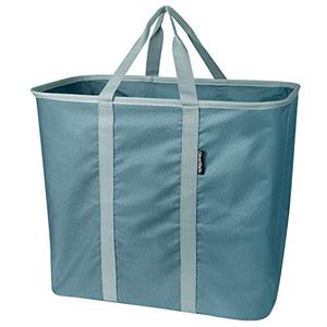 lot 47850 image: CleverMade Collapsible Laundry Tote, Large Foldable Clothes Hamper Bag, Laundry Caddy Carry All Bin XL Pop-Up Storage Basket with Handles, Dark TealLight Teal