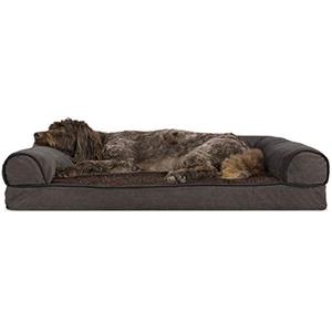 lot 47856 image: Furhaven Pet Dog Bed - Memory Foam Faux Fleece and Chenille Traditional Sofa-Style Living Room Couch Pet Bed with Removable Cover for Dogs and Cats, Coffee, Large