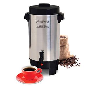lot 47859 image: West Bend Highly Polished Aluminum Commercial Coffee Urn Features Automatic Temperature Control Large Capacity with Quick Brewing Easy Prep & Clean Up, 42-Cup, Silver