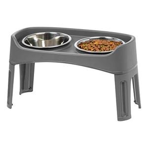 lot 47882 image: IRIS Large Plastic Elevated Feeder, Gray, Missing Leg for One Side