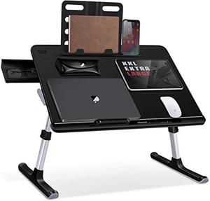lot 47889 image: Laptop Bed Tray Table, SAIJI Adjustable Bed Desk for Laptop, Foldable Laptop Stand with Storage Drawer for Eating, Working, Writing, Gaming, Drawing (X-Large,Black)