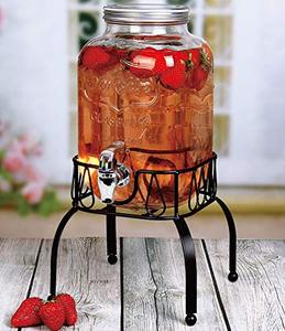 lot 47902 image: Estilo On Metal Stand with Leak free Spigot 1 Gallon Single Beverage Drink Dispenser, Clear