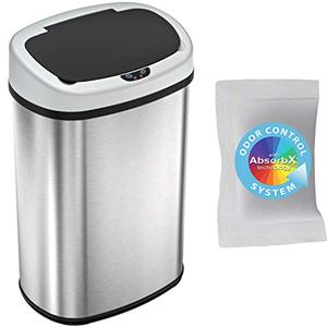lot 47906 image: iTouchless 13 Gallon SensorCan Touchless Trash Can with Odor-Absorbing Filter, Stainless Steel, Oval Shape, 49 Liter Kitchen Bin with Sensor-Activated Lid