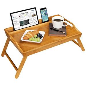 lot 47910 image: Rossie Home Media Bed Tray with Phone Holder - Fits up to 17.3 Inch Laptops and Most Tablets - Natural Bamboo - Style No. 78107
