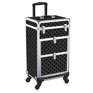 lot 47930 image: OUDMAY by Amazon - Makeup Case - Professional Rolling Artist Cosmetic Beauty Storage Organizer With 2 Large Locks and Drawer Crystal Black