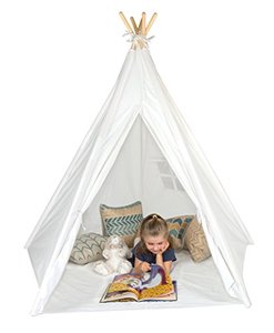 lot 47933 image: 6 Giant Teepee Play House of Pine Wood with Carry Case by Trademark Innovations (White)
