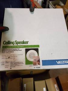 lot 35928 image: Valcom Ceiling Speaker, (2) Valcom Speaker Mounts, Valcom Wall Baffle, Ceiling Speakers