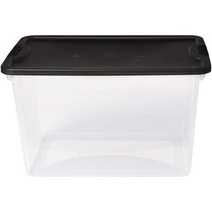 lot 29345 image: Mainstays 64 Quart Latching Clear Storage Container with Black Lid, Set of 2