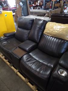 lot 28119 image: Leather ReclinerTheatre Seating Severe Damage to top of One Side would be Great for a Kids Gaming Couch