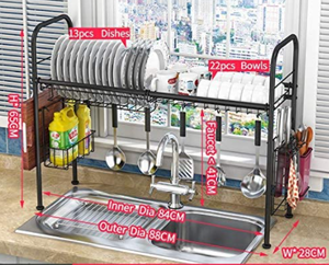 lot 29325 image: SINOART OVER THE SINK DISH DRYING COUNTER SPACE SAVER SHELF RACK . BLACKGREY.