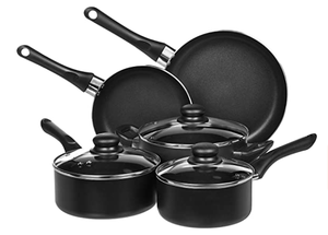 lot 29340 image: AMAZONBASICS COOKWARE SET . BLACK 8 pieces