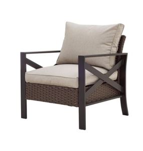 lot 28088 image: Patio Festival Outdoor Sofa Chair Color-Black With Tan Cushions