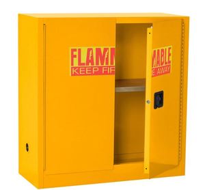 lot 28117 image: Steel Freestanding Garage Cabinet in Safety Yellow (43 in. W x 44 in. H x 18 in. D) by Sandusky Retail $750.79
