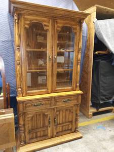 lot 1007 image: Keller Wooden Lighted Hutch Top Buffet One Piece 76 x 42 x 20 in