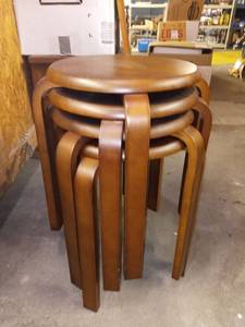 lot 1014 image: Wooden Stools Set of 4 17 x 16 x 16 in Each