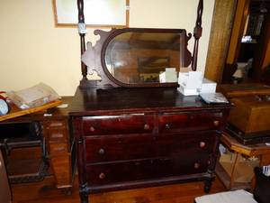 lot 19655 image: Dark Stained Antique Dresser w Mirror