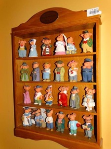 lot 19767 image: Collection of 24 Porkchester Occupational Pigs with Wood Display
