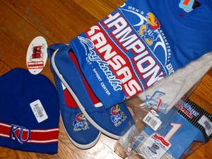 lot 19846 image: KU shirt shoes and hat