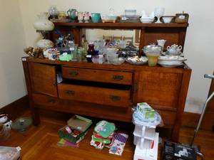 lot 19866 image: Vintage Wood Buffet with Mirror