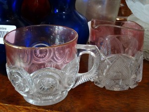 lot 19886 image: lot of 2 Red and Clear Pressed Glass Items