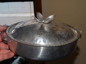 lot 19898 image: Metal Floral Serving Dish