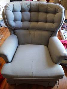 lot 35208 image: Light Blue Upholstered Vintage Rocking Swivel Chair