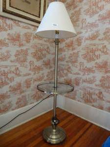 lot 35204 image: Floor lamp with attached glass table and shade