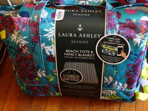lot 35153 image: Laura Ashley Seaside Beach Tote and Family Blanket